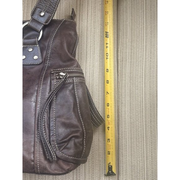 Kenneth Cole Reaction Large Brown Leather Distressed Shoulder Bag Many Zippers - Picture 11 of 12